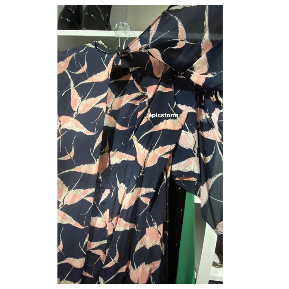Valentino Silk Bird Print Cape Dress - Picture 3 of 6